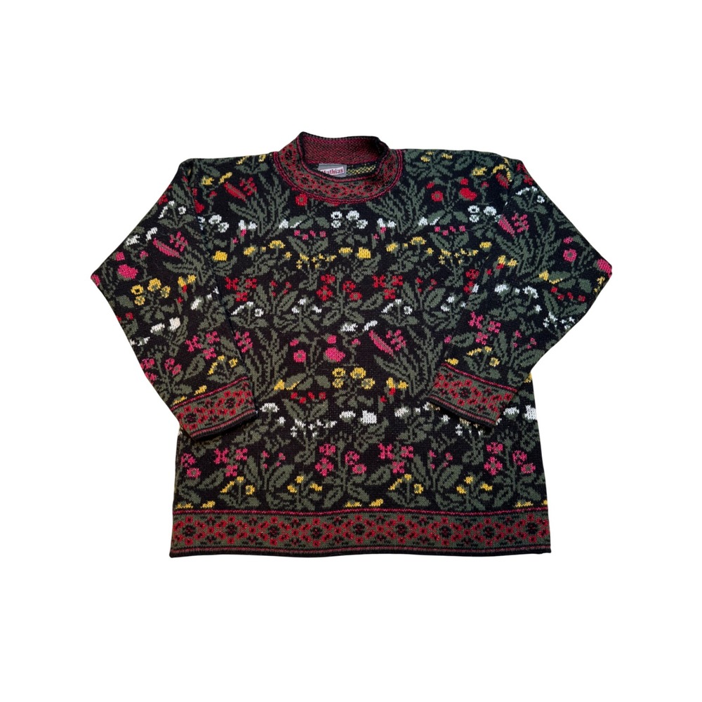 Mathias Womens Floral Print‎ Metallic Knit Sweater Size M